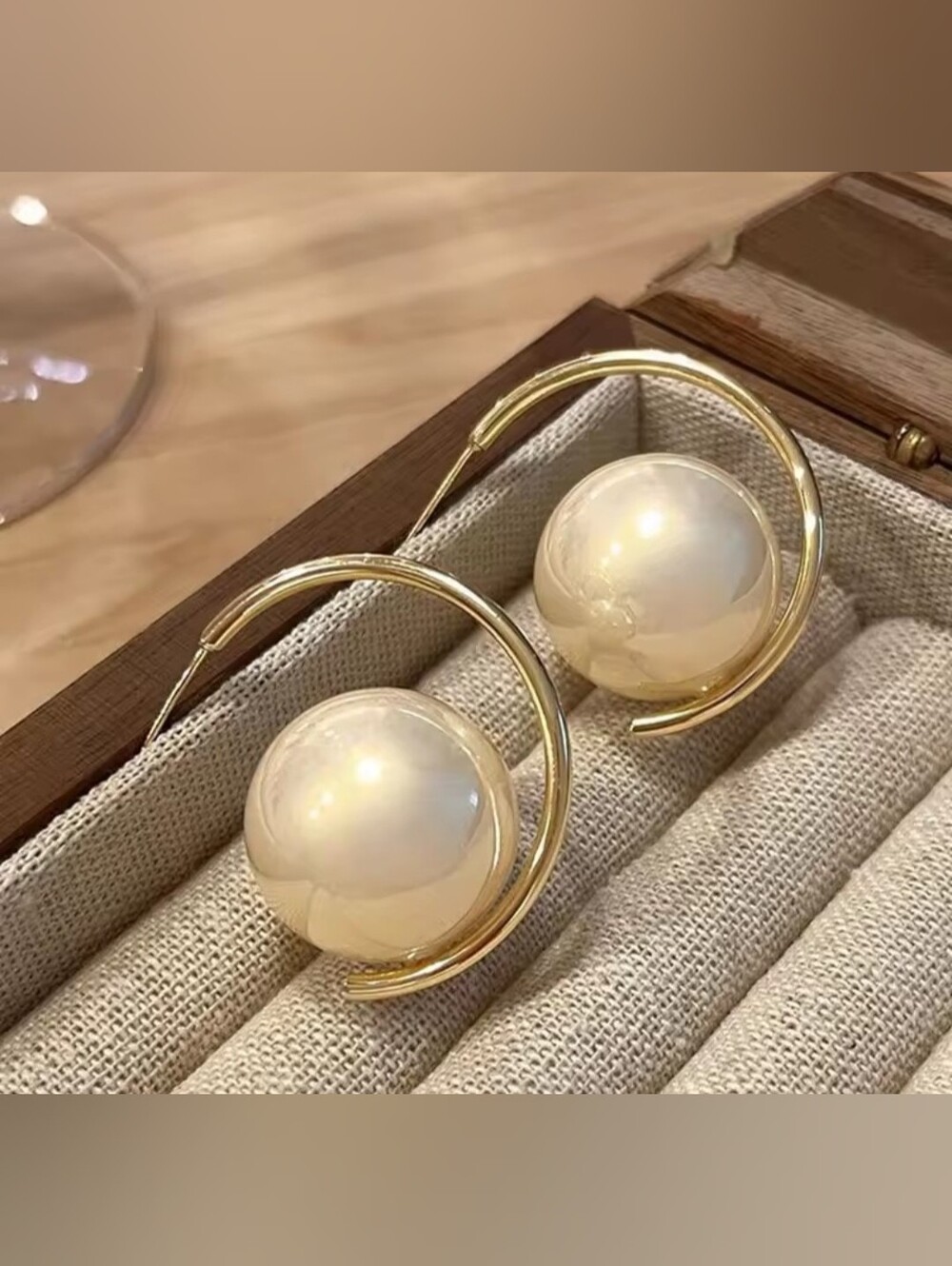 Gold Hoop Earrings with Pearl Accent